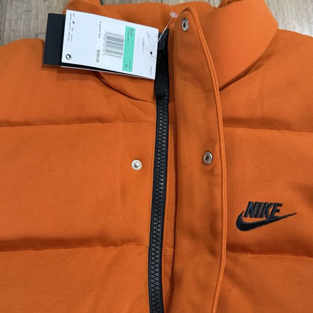 Men's XL-Nike Sportswear Tech Oversized Zip Puffer Down Warm Jacket Orange